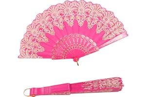 INNOLIFE Spanish Folding Retro Pattern Hand Fan for Women, Handheld Chinese Folding Fan Hand Fan for Party Dancing Wedding and Home Decoration (Rose)