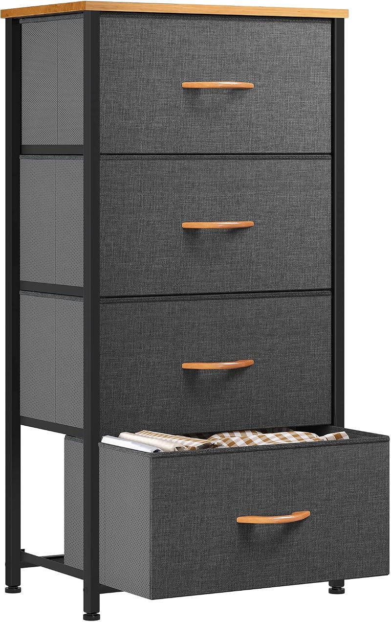 YITAHOME Chest of Drawers with 4 Drawers Dark Grey Fabric Wood Top