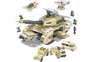 COOLFOX Military Tank Army Toy Sets - Army Toys with 7 Vehicles Helicopter Army Men, Storable Truck for Boys Age 3-5 4-7, Birthday Present, Easy to Store