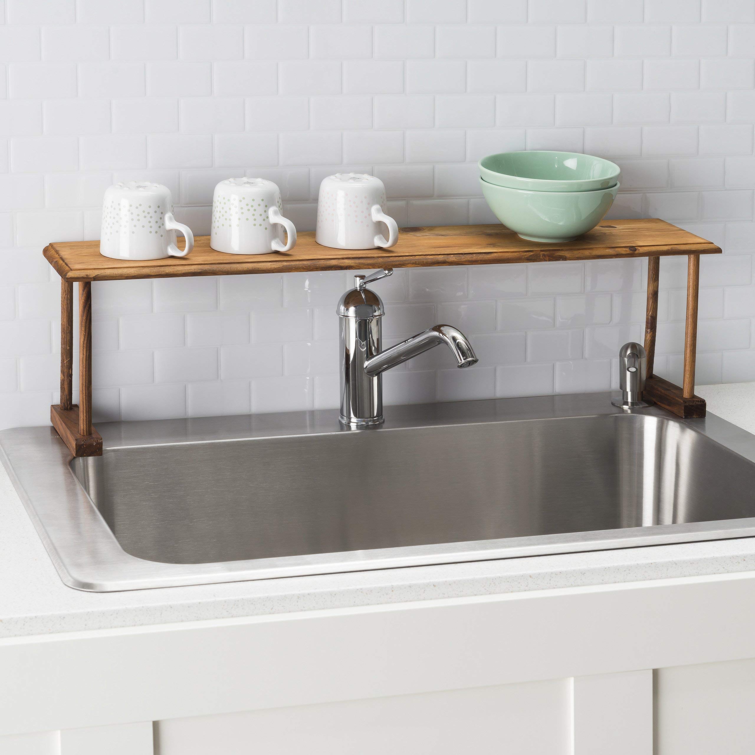 Home Basics Pine Over-The-Sink Shelf, Brown