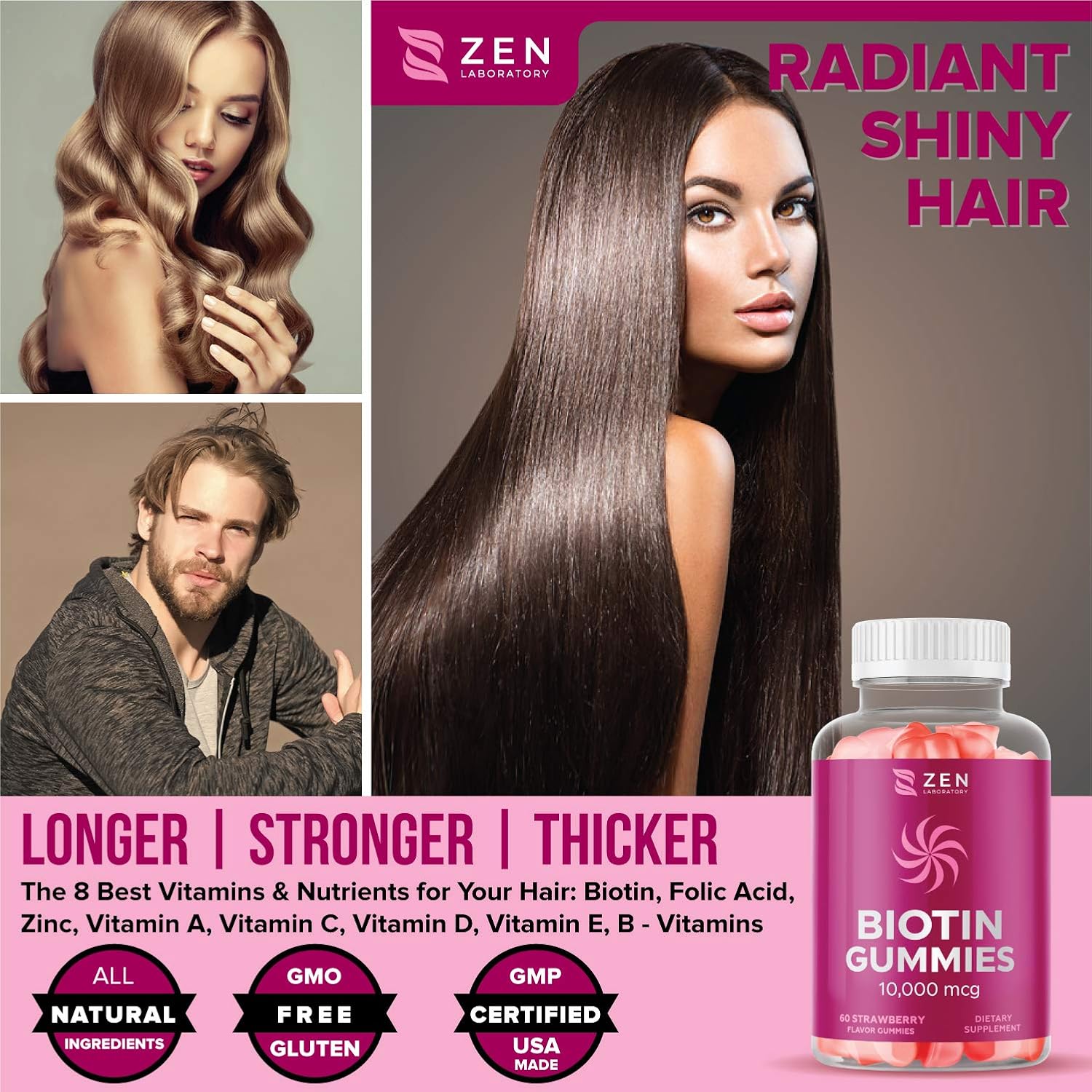 Biotin Gummies 10000mcg Vitamin Supplement for Hair Skin Nail Growth w/ Coconut Oil, Zinc, Vitamin C, D3, B12, B6, E for Women Men - Multivitamin Beard Hair Care Growth, Nail Strengthener (2 Pack): Health & Personal Care
