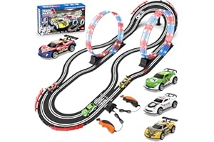 WUPUAAIT 2-in-1 Slot Car Race Track Set with 4 High-Speed Cars, Electric Track, Dual Racing Game with 2 Controllers, Circular Overpass Design Featuring Flash Tracks. Toy Gift for Boys Kids Ages 4-6 6-8 8-12