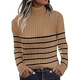 Zeagoo Womens Sweaters Turtleneck Cable Knit Long Sleeve Pullover Cute Fitted Trendy Basic Fall Winter Tops