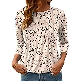 LOMON Women's 3/4 Length Sleeve Tops Crew Neck Dressy Casual Blouses Summer Tees Shirts