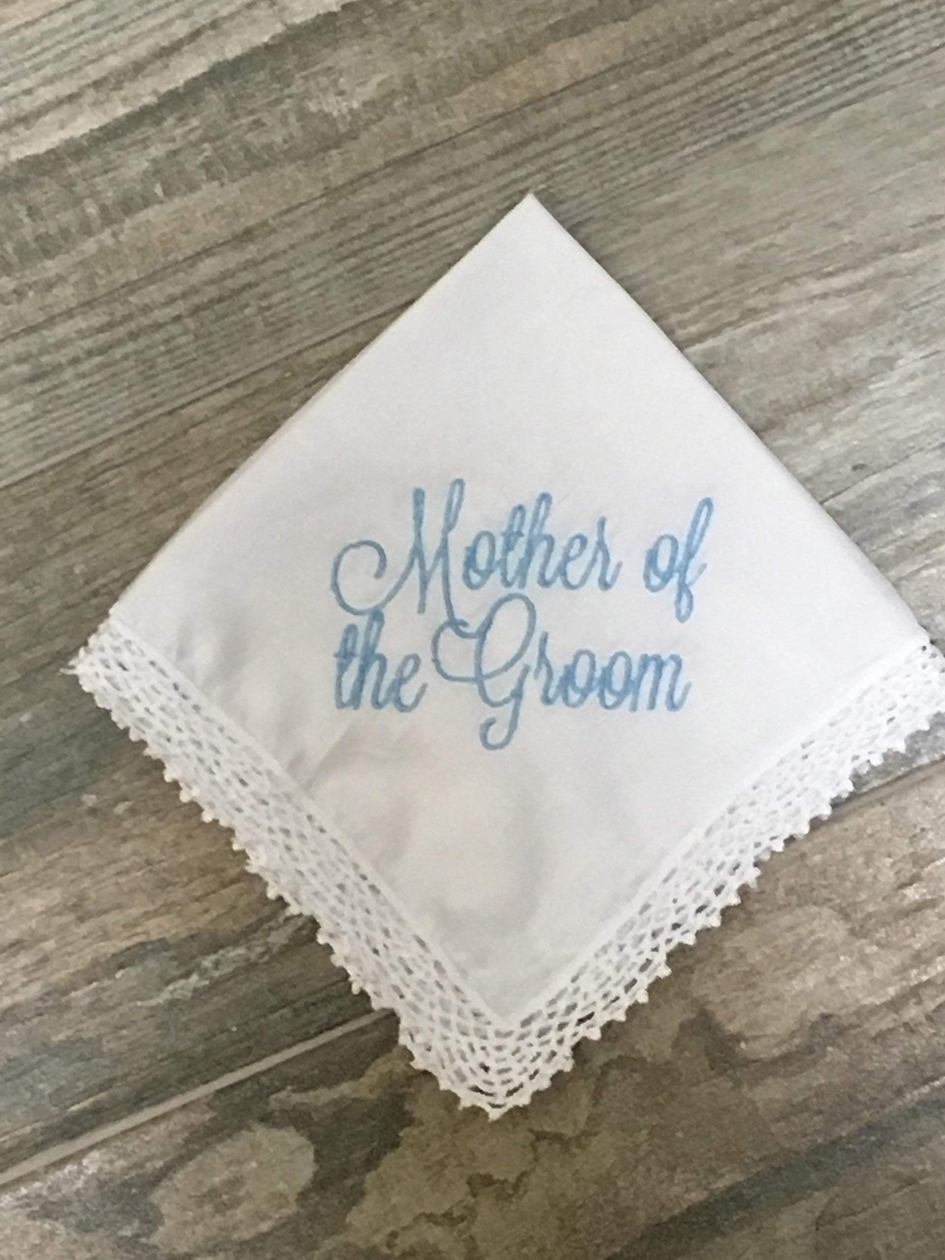 HandmadeMother of the Groom handkerchief, wedding handkerchief, personalized wedding hanky, bouquet wrap