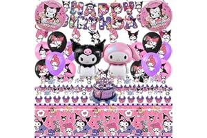 AVONO Kuromi Birthday Party Supplies, Party Decorations Set Include Banner, Balloons, Hanging Swirls, Cake Cupcake Toppers, T
