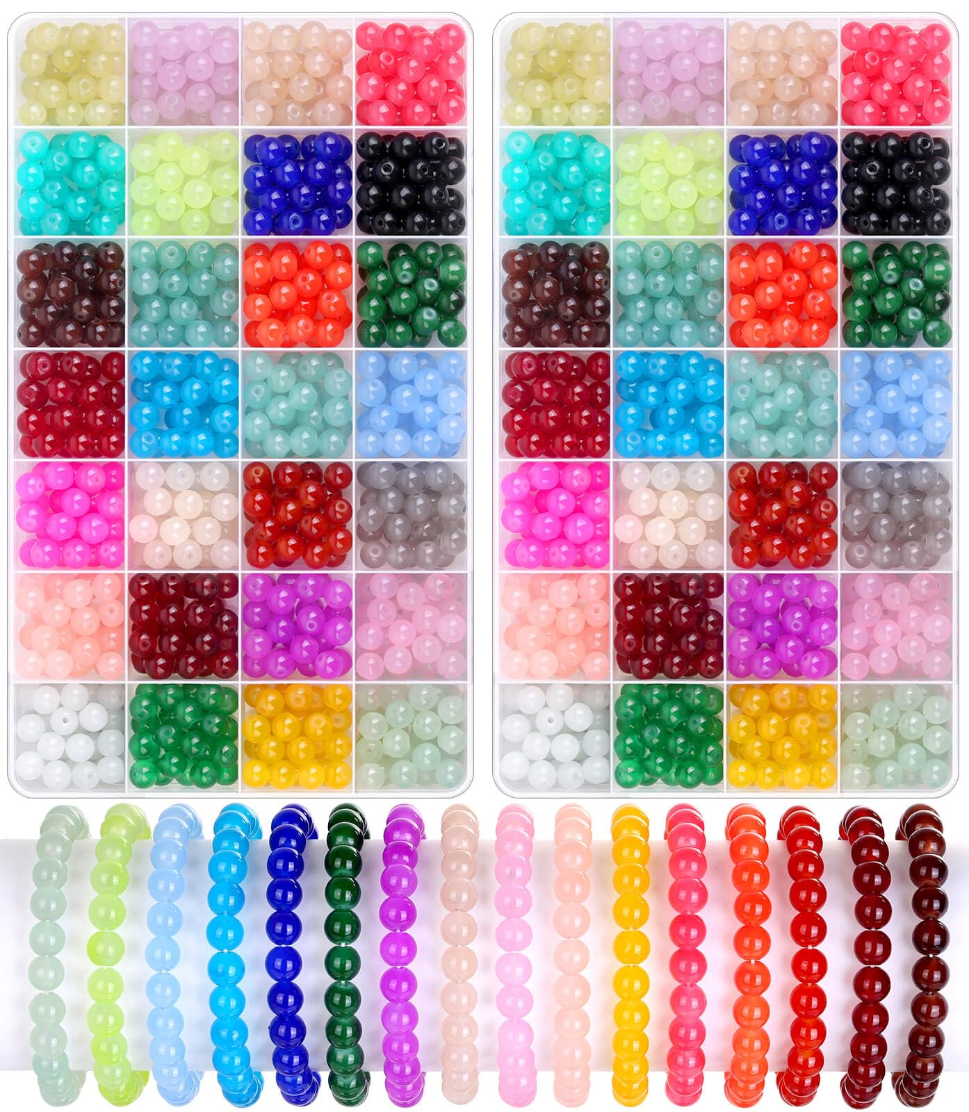 1400 Piecess 8mm Round Glass Beads for Jewelry Making, 28 Colors Crystal Beads for Bracelets Jewelry Making and DIY Crafts