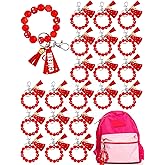 Henoyso 20 Pcs Cheer Party Favor Beaded Keychain Wristlet Bracelet Bulk Cheerleader Keyrings Gift for Team Women Party