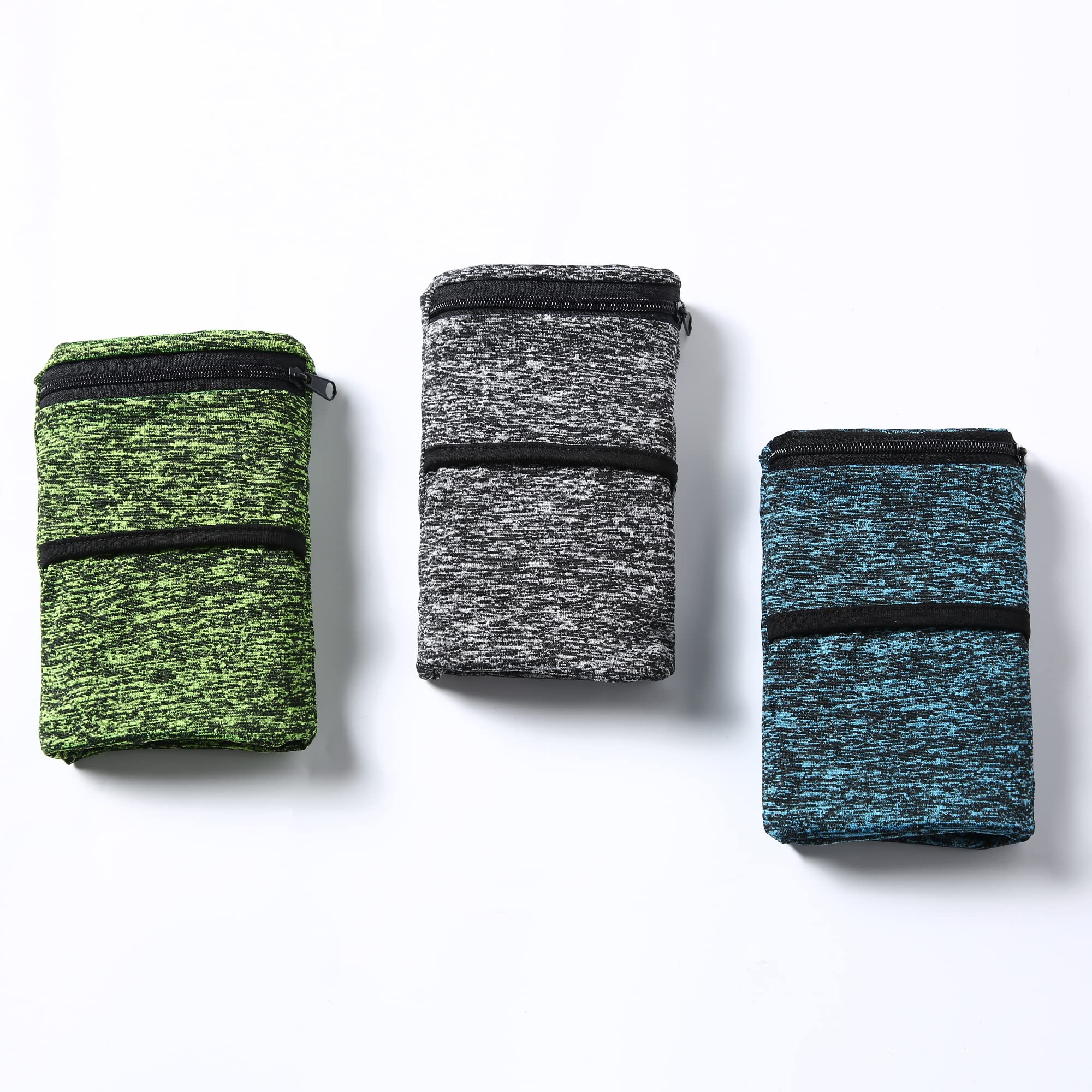 Wrist Pouch, Pocket Wallet with Zippered for Running, Walking, Hiking, Cycling, Yoga and More (L, Green+Grey+Ocean Blue)