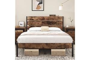 Acurax Queen Bed Frame, 14 Inch Metal Platform Bed Frame with Headboard and Footboard, Metal Support System, Mattress Foundation, No Box Spring Needed, Noise Free, Easy Assembly, Vintage, Rustic Brown