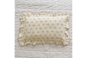 BuLuTu Double Layers Muslin Cotton Pillowcase King Size Vintage Floral Print Pillow Case Teens Girls Women Ruffled Pillow Cover, Envelope Closure, 20x36 inch, 1 Piece, Azalea