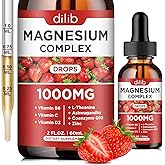 Triple Magnesium Complex Supplement, Magnesium Glycinate, Blend, Citrate Liquid Drops 1000mg with Ashwagandha, CoQ10, Vitamin B6, C, D, Zinc -Support Calm Stress Relief, Bone, Muscle, Mood Vegan