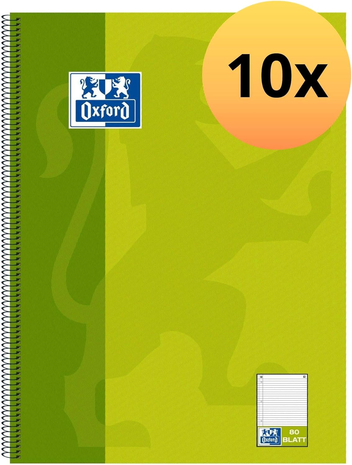 Oxford College Notepad School A4 Squared with Double Margin, 80 Sheets Ruling - Ruled with Margin Left Pack of 10 Light Green