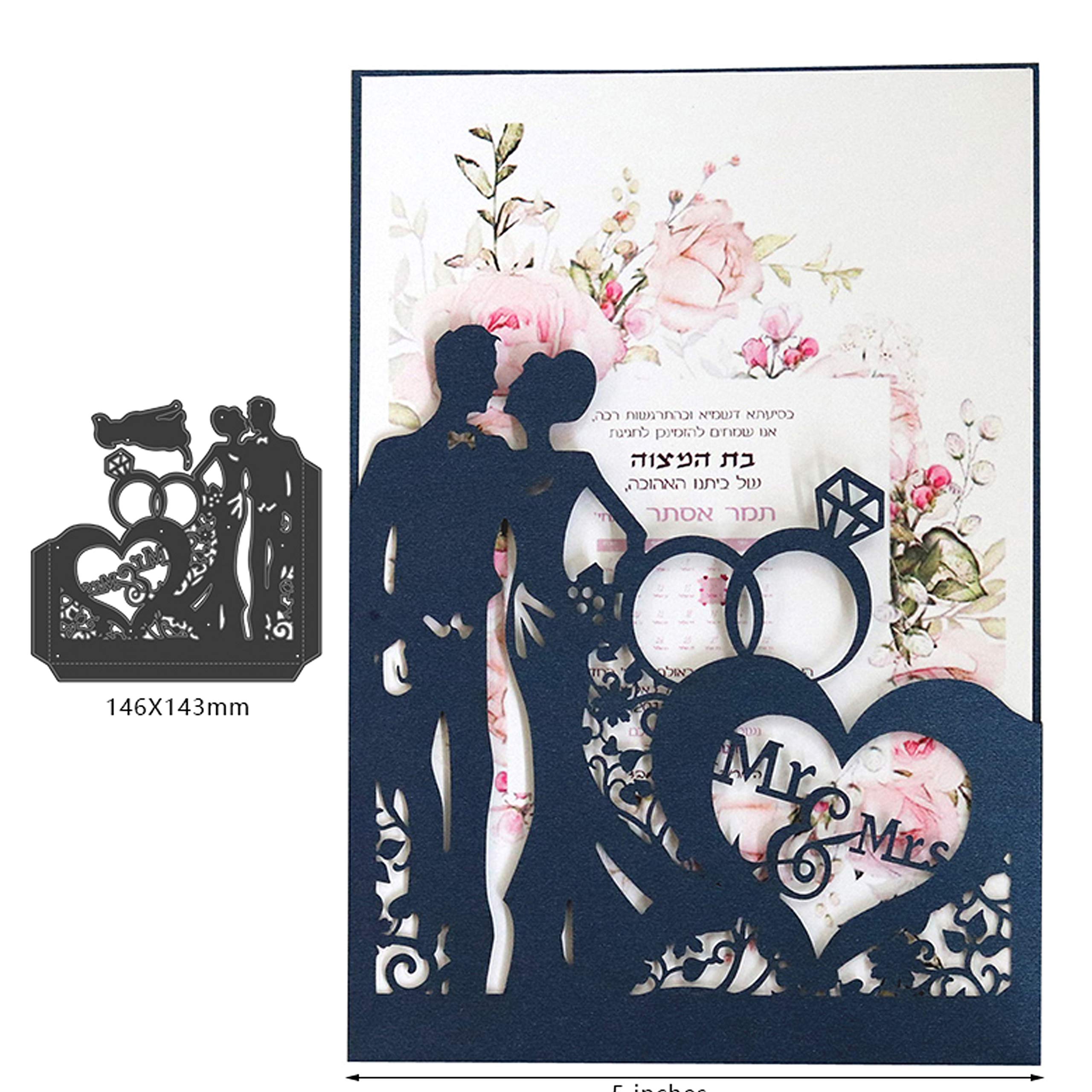 Love Heart Die Cuts,Couple Wedding Mr&Mrs Diamond Ring Cutting Dies Cuts for Invitation DIY Album Card Making Embossing Scrapbooking Stencils Decoration