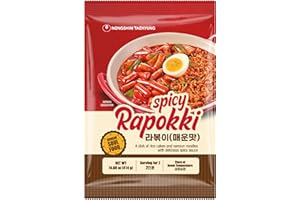 NONGSHIM TAEKYUNG Rapokki (Hot, 14oz) - Authentic Korean Street Food, Ramen Noodles with Rice Cakes. Quick & Easy to Prepare, Ready in 4 Mins.