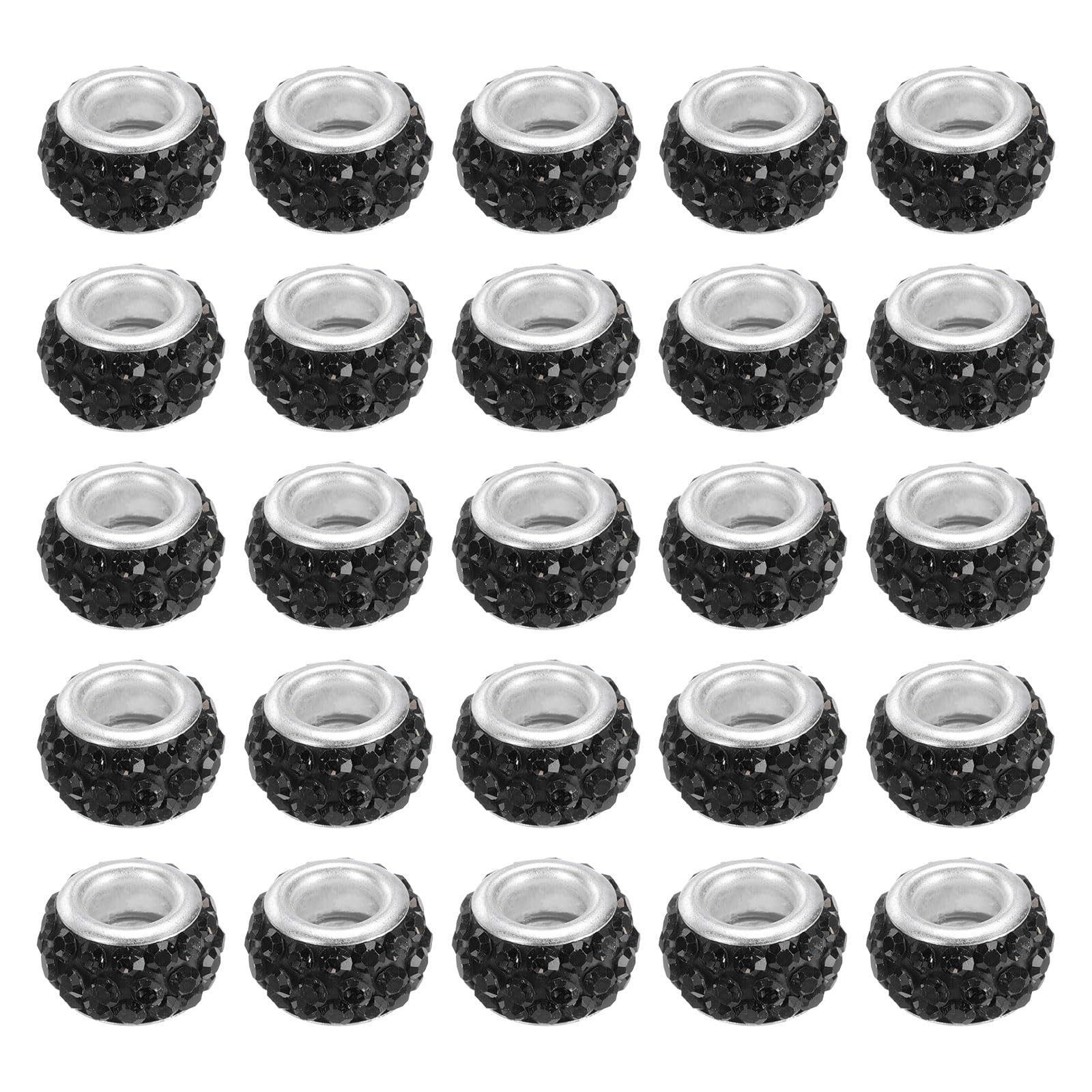 PATIKIL 12mm Rhinestone European Beads, 60Pcs European Large Hole Crystal Charm Beads Spacer Beads Hair Bead for DIY Jewelry Making, Black