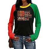 LAZYCHILD Black History Shirts for Women: Black History Month Shirt African American Black Cluture Long Sleeve Tops