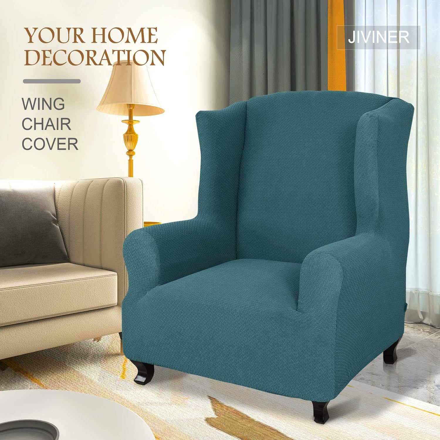 JIVINER Super Stretch Wingback Chair Slipcover 1-Piece Soft Spandex Jacquard Wing Chair Cover Living Room Slipcovers for Wingback Chairs with Foam Rods (Wingback Chair, Peacock Blue): Home & Kitchen