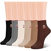scenicamp 6 Pairs Ruffle Cute Ankle Crew Socks for Women Novelty Fun Cherry Cotton Casual Athletic