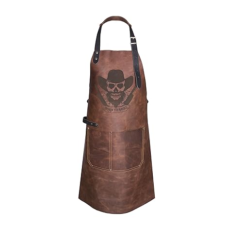 Brickwalls and Barricades “Born to Grill” (Brandy) -Limited Edition BBQ Grill Lederschürze/Grillschürze mit Tasche Farbe brau