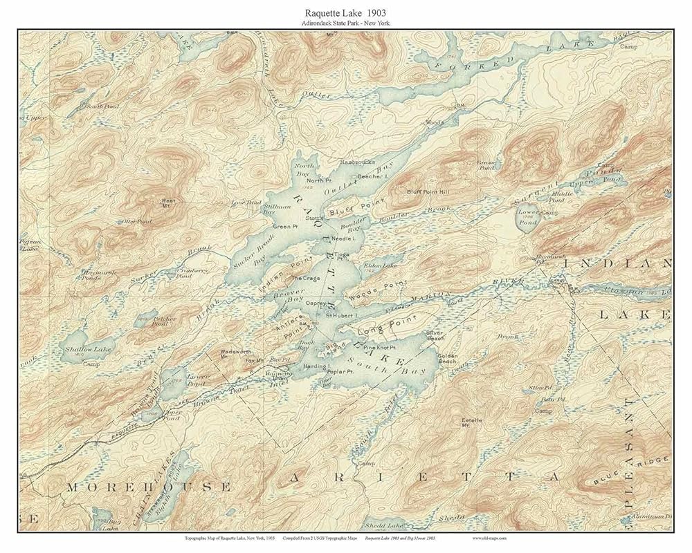 Raquette Lake 1903 USGS Old Topographic Map Custom