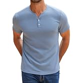 RQP Men's Henley Shirts Short Sleeve Waffle Stretch T Shirts Summer Casual Stylish Tops