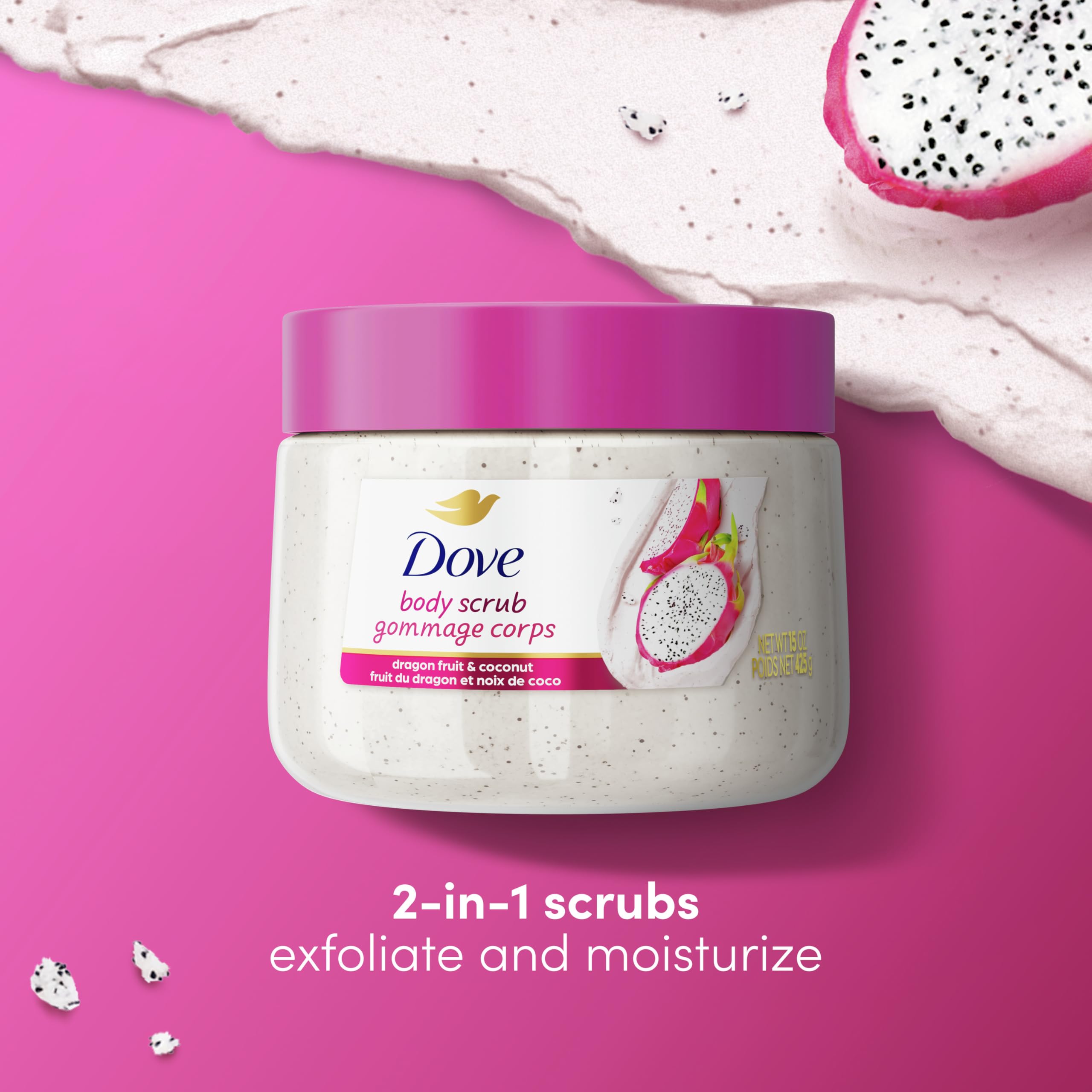 Dove Body Scrub Dragon Fruit & Coconut Cream Body Scrub Exfoliates and Deeply Nourishes for Smooth, Radiant Skin 15 oz