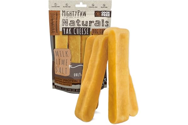 Mighty Paw Yak Cheese Dog Chews | 4 Large Sticks. All-Natural Chews for Dogs. Long Lasting Yak Milk Dog Chews for Aggressive