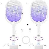 Electric Fly Swatter Racket, 4000V Bug Zapper Racket Rechargeable 2 Pack | Fly Zapper Dual Modes Mosquito Swatter Portable with Purple Light &amp; 3-Layer Safety Nets for Indoor &amp; Outdoor