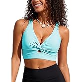 Bikini Tops for Women Padded V Neck Swimsuit Tops Knot Twist Hollow Cut Adjustable Tank Bathing Suits