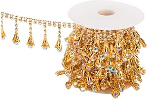 KAOYOO 1 Yard Tassel Crystal Rhinestone with Copper Beads Chain Trim for Embellishments,Sewing（AB