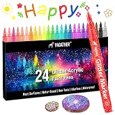 24 Colors Glitter Markers, 0.7mm Extra Fine Tip Sparkling Acrylic Paint Pens for Crafts, Adult Coloring, and DIY Projects on 