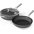 Ninja C33000 Foodi NeverStick Premium 3-Piece Cookware Set, 12-Inch Fry Pan, 5-Quart Sauté Pan with Glass Lid, Hard-Anodized, Nonstick, Durable & Oven Safe to 500°F, Slate Grey