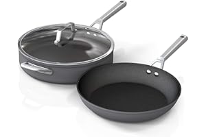 Ninja C33000 Foodi NeverStick Premium 3-Piece Cookware Set, 12-Inch Fry Pan, 5-Quart Sauté Pan with Glass Lid, Hard-Anodized, Nonstick, Durable & Oven Safe to 500°F, Slate Grey