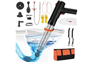 VEUIEIZT Electric Toilet Plunger, Drain Unclogger Plungers High Pressure Air Drain Blaster with Drain Auger, Splash-free Plungers for Bathroom, Plumbing Snake for Toilet, Clog Remover Heavy Duty(Black)