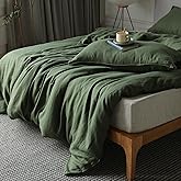 XZ XIFA Green Linen Duvet Cover Queen, 100% Washed French Flax Linen Bedding with Zipper Closure, Cooling for Hot Sleepers, Textured Bed Sets - 1 Duvet Cover and 2 Pillowcases