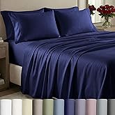 California Design Den King Sheets Deep Pocket Set - 1000 Thread Count Sateen, Thick and Natural 100% Cotton Bed Sheets for King Size Bed, Durable Bedding Set - Navy Blue
