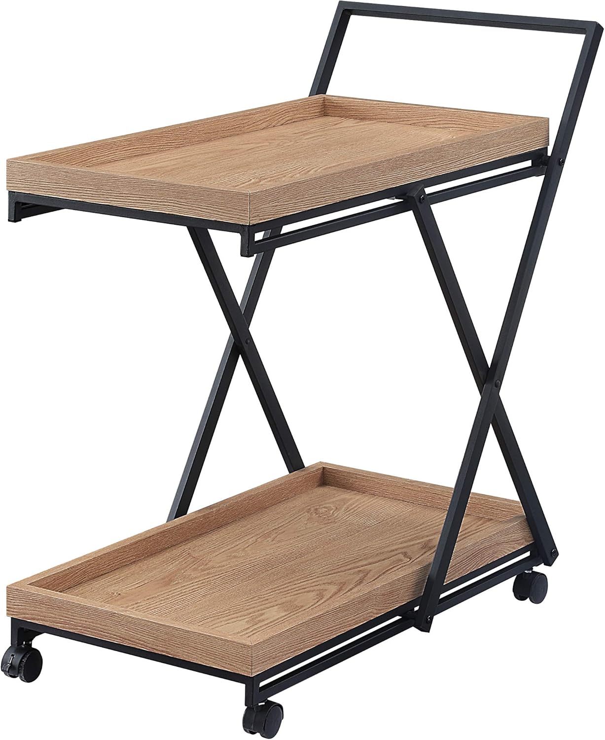 Abington Lane Two-Tier Contemporary bar Cart with Wheels- Modern Serving Cart for The Contemporary Home (Natural Wood Finish)