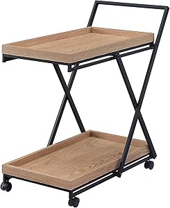 Abington Lane Two-Tier Contemporary bar Cart with Wheels- Modern Serving Cart for The Contemporary Home (Natural Wood Finish)