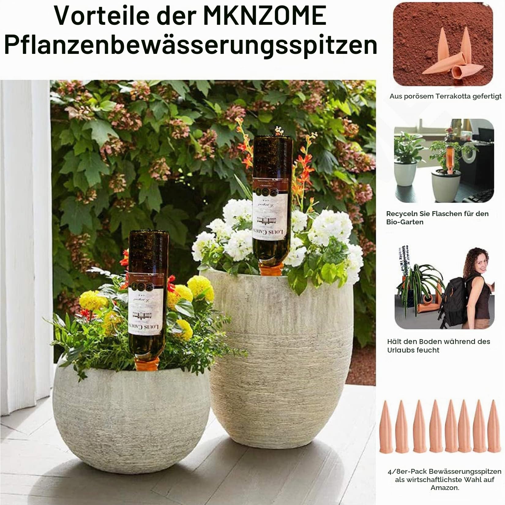 MKNZOME Bewässerungssystem, 8 Stück Automatische Wasserspender Pflanze Ollas Bewässerung Ton Bewässerungskugeln für Garten Balkon Zimmerpflanzen Blumen 4