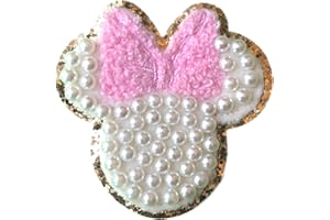 ZOOX Ivory Pearl & White Letter Varsity Initial Patches, 3M Adhesive Sticker Iron On, 2.25" Height (Minnie Small)