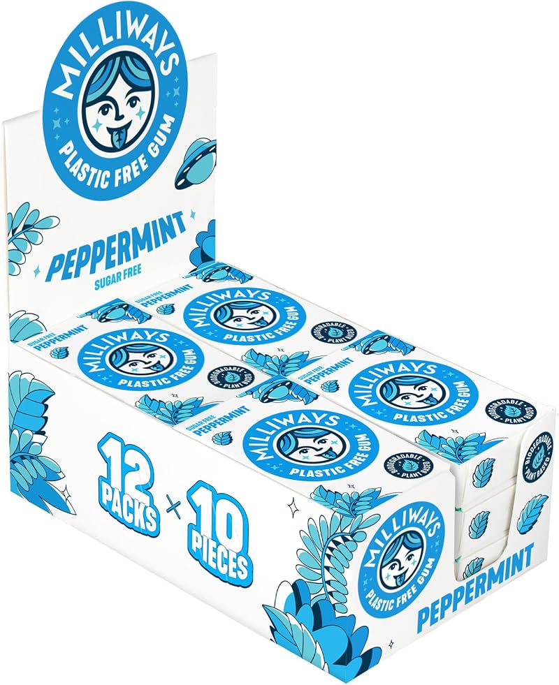Milliways Peppermint Chewing Gum 12 Packs Plastic Free Sugar Free Biodegradable