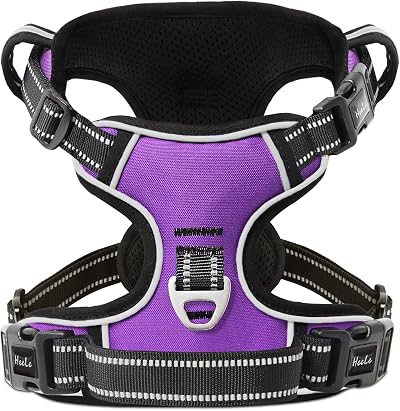 HEELE Dog Harness No Pull Small Reflective Front Back Leash Attachments Purple S