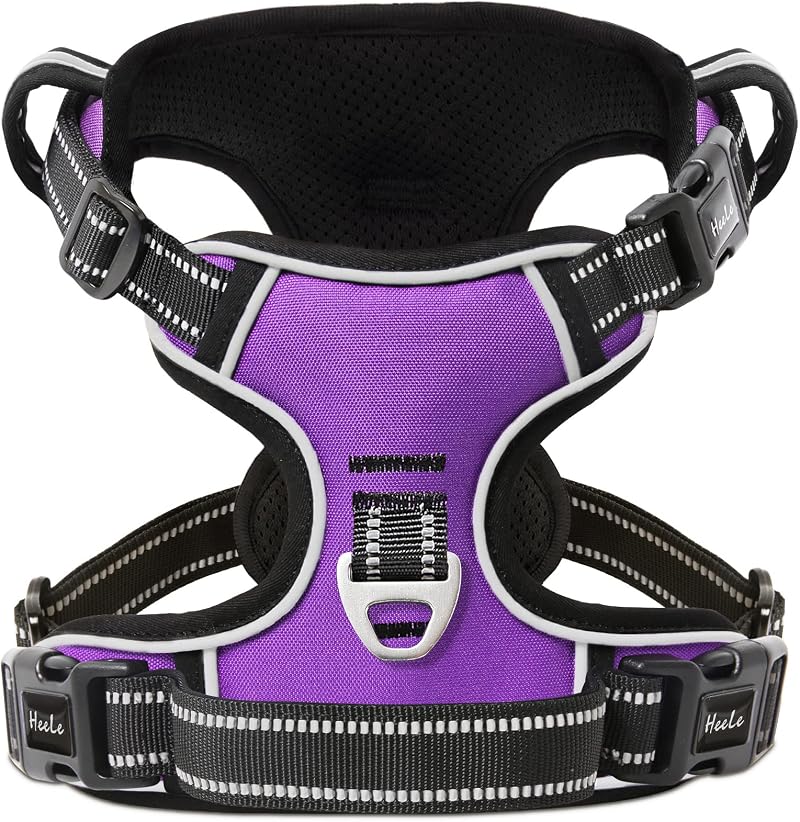 HEELE Dog Harness No Pull Small Reflective Front Back Leash Attachments Purple S