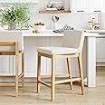 Nathan James Gracie Modern Counter Height Bar Stool with Back, Counter Stool Upholstered Chair with Natural Textured Linen and Brushed Wooden Legs, Cream Boucle/Light Brown