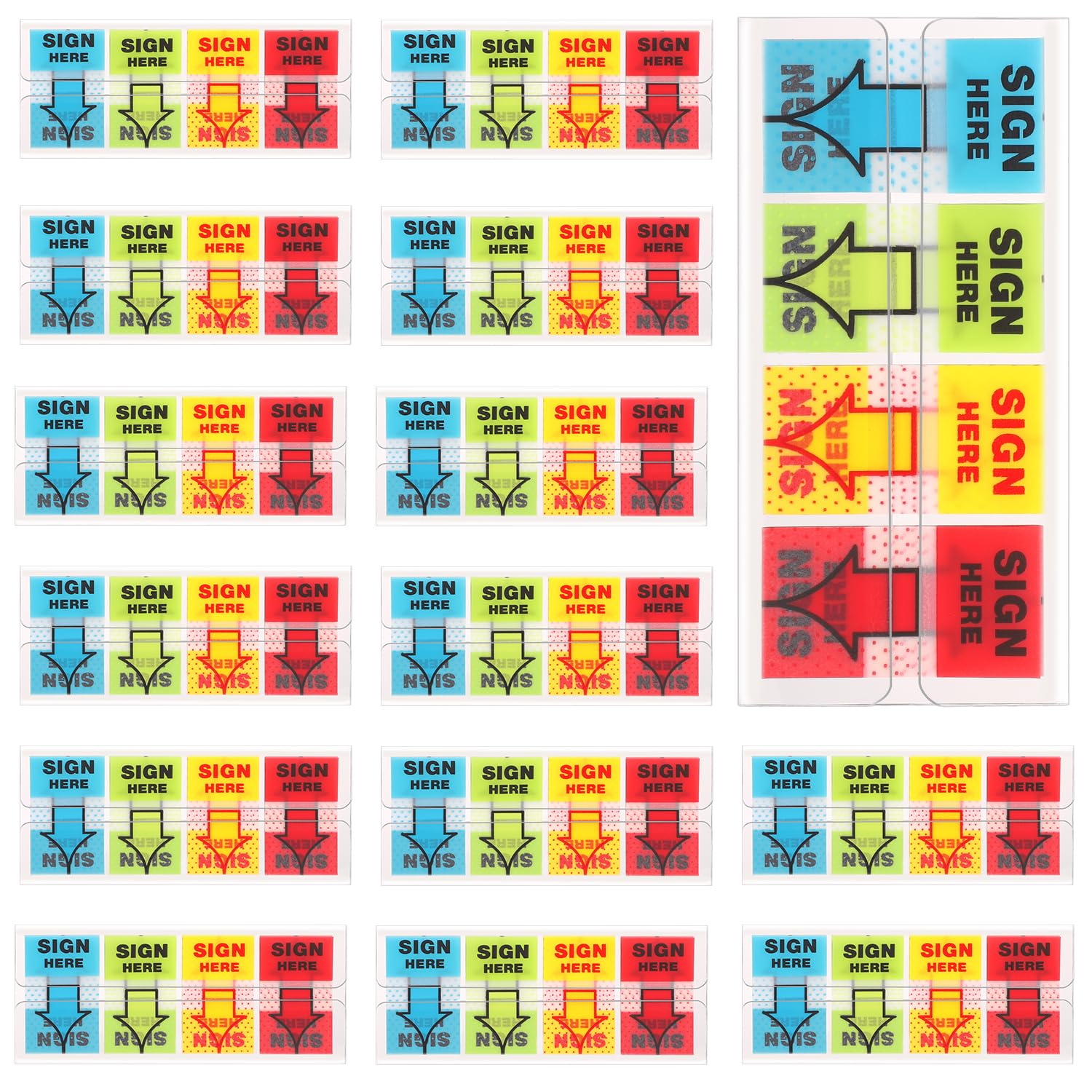 1500pcs/15 Pack Sign Here Stickers, Sign Here Tab with Arrow Sign Easy Post Sign Here Stickers for Office School Notebook Annotation (4 Colors)
