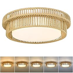 LED Rattan Ceiling Light, HWH Boho Light Fixtures