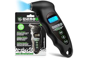 Rhino USA Digital Tire Pressure Gauge 150 PSI, 4 Ranges, Ergonomic Design w/Lighted Nozzle & LCD Backlit Display - Certified Accurate Readings, Best Digital Gage (Black)