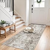 3x7 Washable Non-Slip Kitchen Runner Rug – Modern Abstract Neutral Beige & Gray Carpet for Hallway, Entryway, Bedroom, Laundry Room – Low-Pile Thin Wide Floor Runner with Rubber Backing