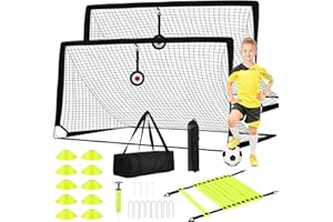ENMONS Soccer Goal - Set of 2 Soccer Nets, 6x4 ft Portable Pop Up Soccer Goals for Backyard - Soccer Training Equipment with Soccer Ball, Ladder, and Cones - Toddler Kids Youth Outdoor Game Toys